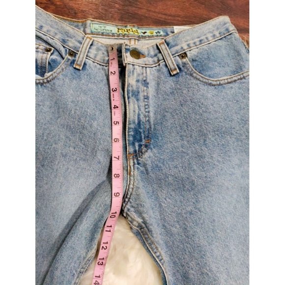 Mudd Cotton Mid Rise Straight Leg Embroidered Fringe Denim Jeans Blue Size 9 - Picture 10 of 14